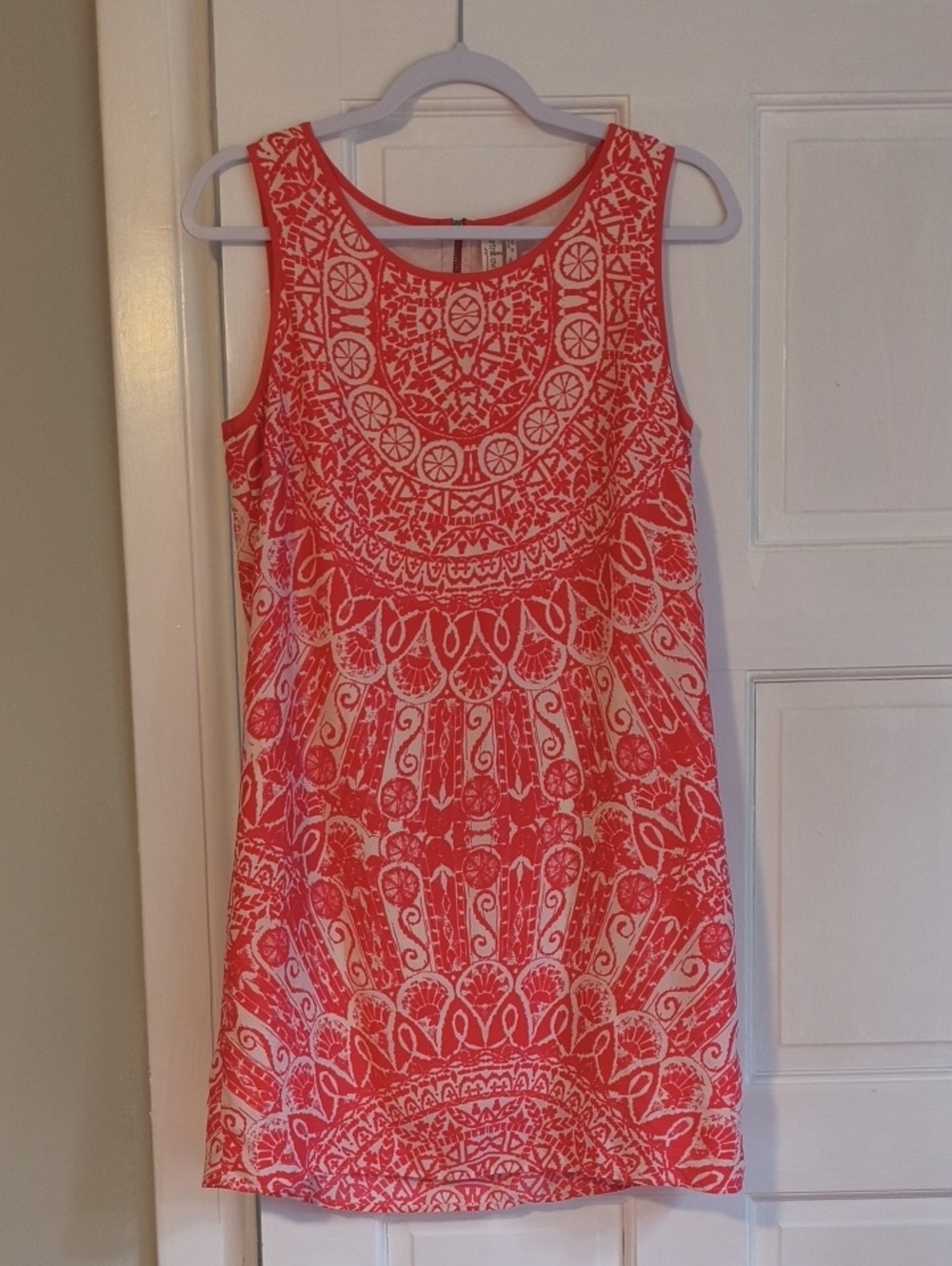 Pink Owl Coral and White Sleeveless Shift Dress